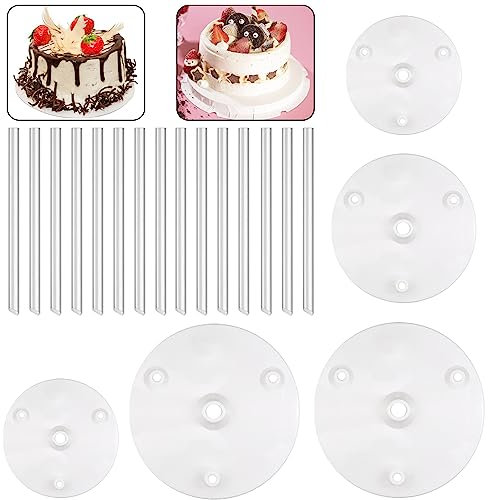 GYSRXS 5 Pezzi Base per Torta a Piani Multistrato Supporto per Torta Nuziale Tavole per Dolci con 15 Tasselli per Torta Adatto Per Compleanni Banchetti Nuziali(12/16/20cm)