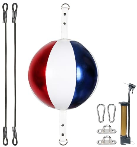 InnoLife Double End Punching Ball Striking Punching Bag Kit, Speed Striking Reflex Kit with Bungee Cords Perfect for Reaction, Agility, and Hand Eye Coordination Training (Blue & White & Red)