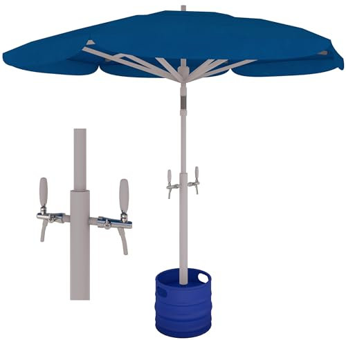 DONATIF Ombrellone da Spiaggia Blu con Spillatore Birra, con Base Fusto 20 litri, per Mare, Birreria, Bar, Ristorante, Giardino, per Birra
