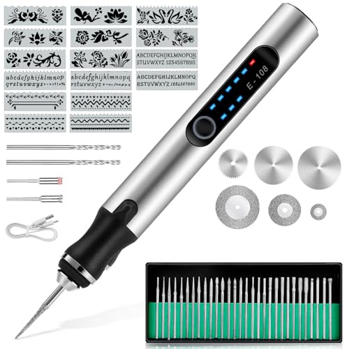 Electric Engraving Tool Kit, 16 Stencils, Multi-Functional Engraver Etching Pen, USB Cordless Rechargeable Engraving Pen, Mini DIY Rotary Tool for Wood, Metal, Stone, Plastic, Glass Carving