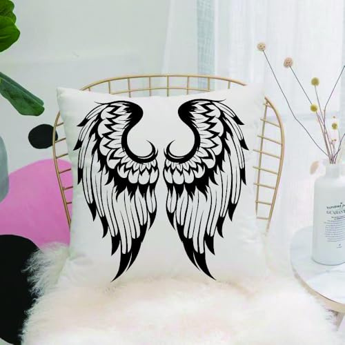 YFHJV Fundas de Almohada 40x40cm - Fundas de Cojines de Calidad con una Suavidad Incomparable - Ideal para Dormitorio - Par de diseños complejos de alas Blancas y Negras con diseño Fluido simbolizan
