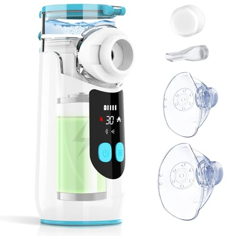 Wholede Nebulizador Portatil - Nebulizador para Adultos Niños - Nebulizador Bebe Recargable - Autolimpieza/Pantalla Digital/Funcion Temporizador(Nueva Versión 2025)