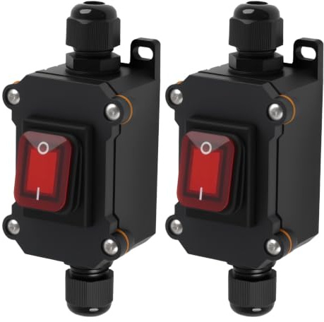 2 PCS Interruptor Exterior Estanco IP65 con Luz Indicadora Roja, 220V 30A, Interruptor Bipolar de 4 Pines para Control de Apagado, Resistente al Agua y Polvo para Uso en Interiores y Exteriores