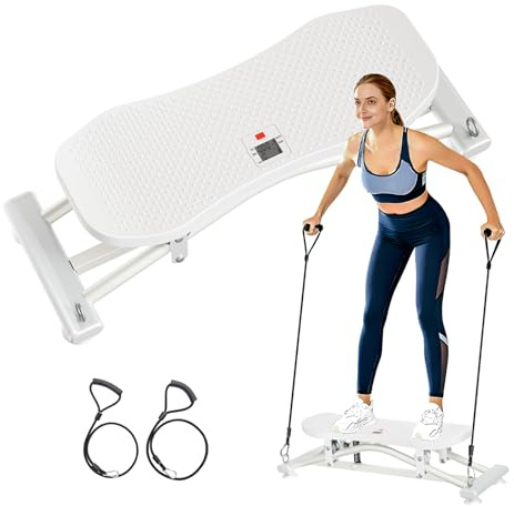 ZCMHAXJ Balance Board for Adults, Ski Machine Exercise Equipment with Resistance Bands, Rock Stepper Featuring LCD Monitor, Portable Wobble Board or Full Body Workout at Home Gym (White)