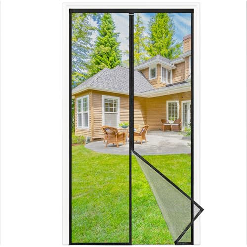 NUEVA Mosquitera Puerta Magnética 90x210 cm, Mosquitera para Puerta con Imanes Potentes, Instalación Sin Taladro, Cierre Automático, Malla Transpirable y Antidesgarro, Negro