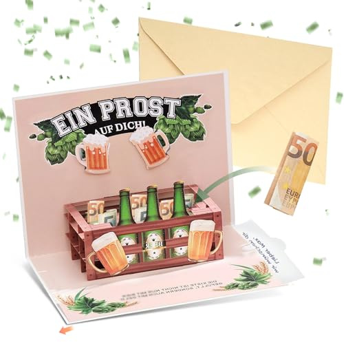 KASESSS Cerveza Tarjeta Cumpleaños con Dinero, Forma Original de Regalar Dinero, Caja De Regalo Para Dineros, Tarjeta de Cumpleaños 3D Emergente de Cerveza, Regalos para Oktoberfest, Papá, Hermano