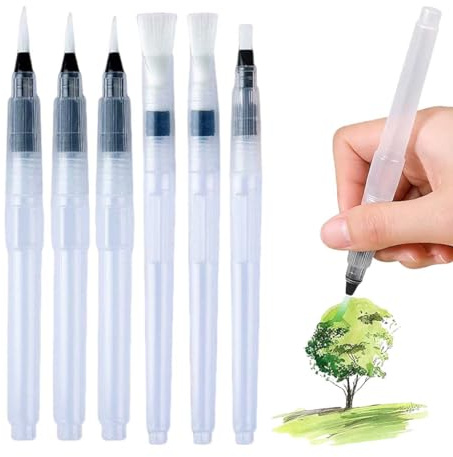 CEJAS 6 Pezzi Pennelli con Serbatoio,Water Brushen,Pennarelli Ad Acqua 12/15/19CM, Colorare, Dipingere,Versatili Pennelli Per Acquerelli Per Adulti, Dambini, Artisti e Amanti Della Pittura
