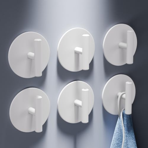 Aikzik Lot de 6 crochets autocollants – 8 kg maximum – Crochet adhésif en acier inoxydable très résistant, crochets pour accrocher serviette, manteau, clé, porte-torchon à coller sur la salle de bain