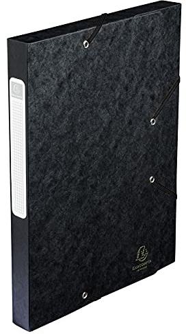 Exacompta – Ref 18516H – kartoarkiveringsbox – 25 x 33 cm, lämplig för A4+ dokument, elastiska remmar i 2 hörn, 25 mm rygg, FSC-certifierad – svart