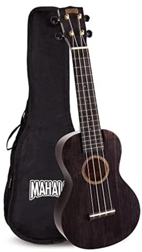 Mahalo Hano Concert Ukulele, Wooden Musical String Instrument with Geared Machine Head & Instrument Case, Beginners Ukulele Concert Kit for Adults, Transparent Black