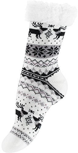 Yenita Calcetines con forro de peluche y suela de ABS, calcetines de peluche cálidos - talla única