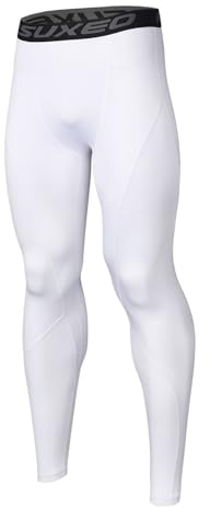 ARSUXEO Mens Running Leggings Compression Tights Gym Pants Base Layer Sport Legging K3 Color White Size M