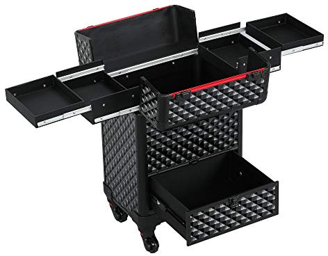 Yaheetech Valise/Trolley Maquillage, Mallette cosmétique Vanity Professionnelle Poignée Télescopique Réglable avec 1 Tiroir Noir