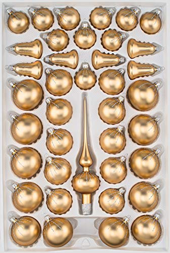 39 TLG. Glas-Weihnachtskugeln Set in 'Classic Gold Silber' Regen - Christbaumkugeln - Weihnachtsschmuck-Christbaumschmuck