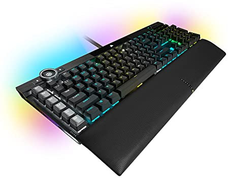 Corsair K100 RGB Tastiera gaming opto-meccanica (Interruttori OPX RGB, Retroilluminazione a LED RGB, Set di keycap in policarbonato, Poggiapolsi magnetico rimovibile in similpelle) Nero