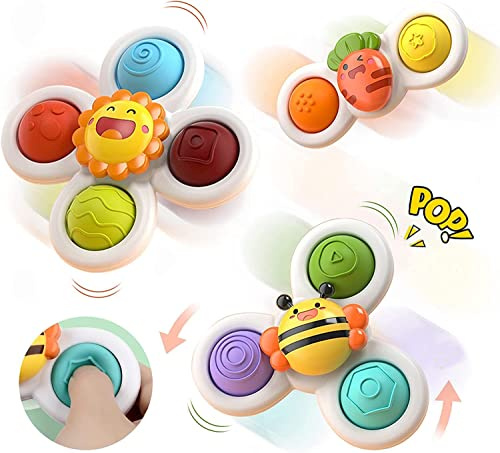 BIAOQINBO 3 pezzi giocattolo a ventosa, giocattolo sensoriale bambino 1 anno ciotola da tavolo giocattolo trotola bambini giocattoli da bagno regali (Smiley)