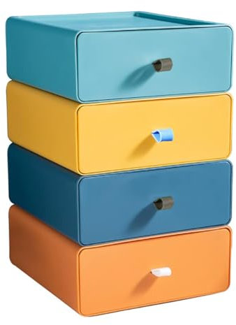TIE-DailyNec 4 PCS Stapelbar Schubladenbox Desktop Storage Box Ablagefächer Stapelbar Stapelbarer Organizer für Make up Schubladen mit Großer Kapazität (4 Farben)