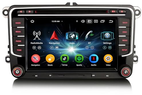 Erisin 7 8-Core 4GB+64GB Android 14 Autoradio Bluetooth GPS Navegador para Volkswagen Golf 5/6 Passat Polo Tiguan Touran T5 Sharan Seat Skoda Radio Coche CarPlay Android Auto DAB+ WiFi DSP USB CD DVD