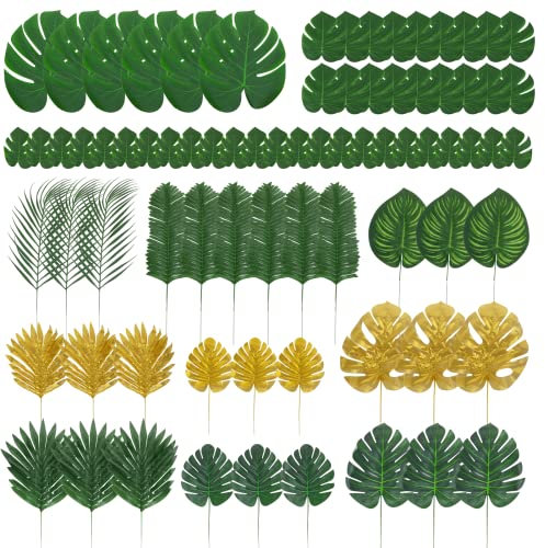 BillyBath 78 Feuilles de Palmier artificielles 12 Types avec tiges, Utilisées pour Les Thèmes de la Jungle, Les Fêtes Hawaïennes, Les Anniversaires, Les Arrangements Floraux