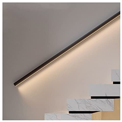 LED Aluminum Handrail - Luminous Cable Railing Complete Kit - Lighting Stair Handrail for Outdoor & Indoor Stairs (Color : Black, Size : 19.7/0.5m)