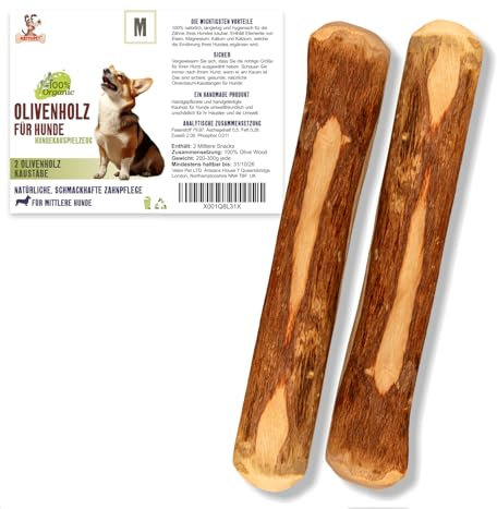 Olivenholz für Hunde Mittel 2 Stück Kauholz Mittlere Holzknochen als Hundespielzeug Kauspielzeug Hund