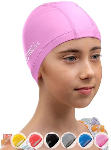 AqtivAqua Badekappe für Kleinkinder & Vorschulkinder (1-5 Jahre) Schwimmkappe für kleine Jungen und Mädchen (Rosa Farbe, Kleinkindgröße)
