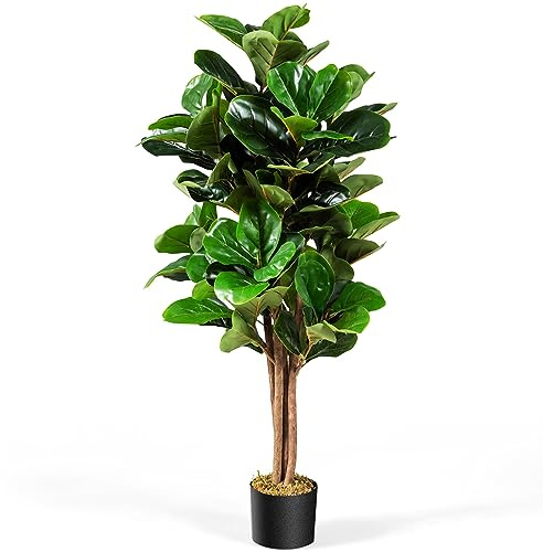 COSTWAY Ficus Lyrata Artificiale da 1,2 Metri, Pianta Finta con Foglie Realistiche in PEVA, Pianta Artificiale da Interno ed Esterno con Vaso in PP, Ideale per Casa e Ufficio