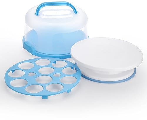 SUMNACON Plastic Cake Holder with Cover and Handle, 10 Inch Cake Storage Container Cupcake Box Cake Carrier with Turntable for Cake Cupcake Muffin Pie Storage and Transport