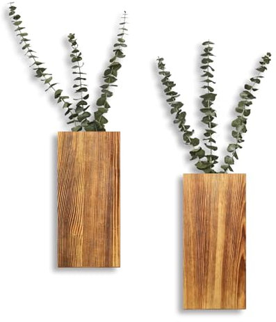YYDBIAP Macetero de pared de madera, paquete de 2 soportes para plantas de interior para flores secas artificiales y vegetación decorativa, jarrón de madera moderno de bolsillo para dormitorio, sala