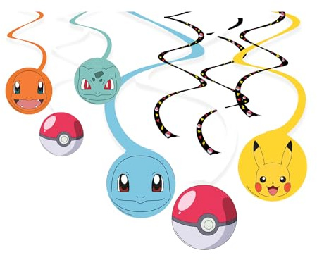 Amscan Decorazioni a spirale da appendere per feste di compleanno dei bambini, motivo: Pokémon, 9917110, confezione da 6