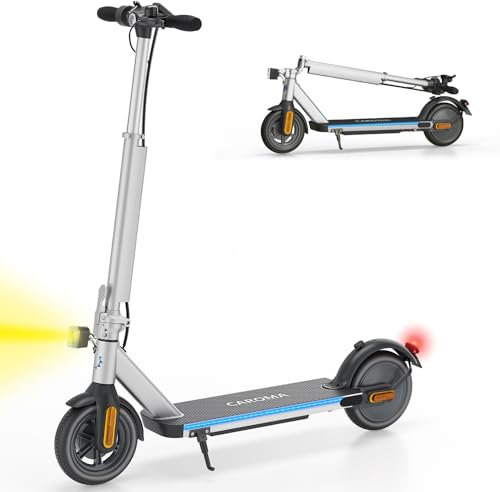Caroma E Scooter, 32 km Reichweite, Faltbarer Elektroroller Belastung bis 120kg, Max. 20 km/h Geschwindigkeit, 9 Zoll Reifen Elektro Scooter, Duales Bremssystem E Roller für Erwachsene (Silber)