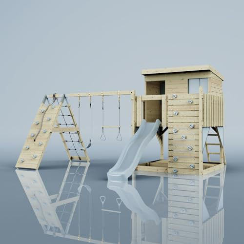 PolarPlay Spielturm Aksel aus Holz in Blau Trapezstange