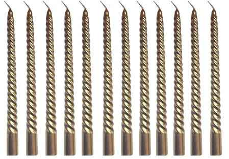 Cadzyre kerzenset – 12 stabkerzen Golden，44g/Stück, pyramidenkerzen，2X25cm Drehen Sie die pyramidenkerzen Goldfarben，Perfekt für Hochzeiten, Partys, Kirchen （Goldene ）