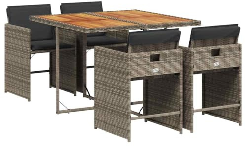 vidaXL Ensemble à Manger de Jardin avec Coussins 5 pcs, Chaises à Manger avec Accoudoirs, Ensemble de Meubles avec Table, Moderne, Gris Résine Tressée