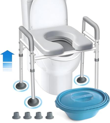 Eosprim Toilettenstuhl, Toilettensitzerhöhung mit Armlehnen, WC Sitzerhöhung für Senioren, Senioren Toilettensitzerhöher mit Höhenverstellbaren, Erhöhter Toilettensitz (Grau, Extra breit)