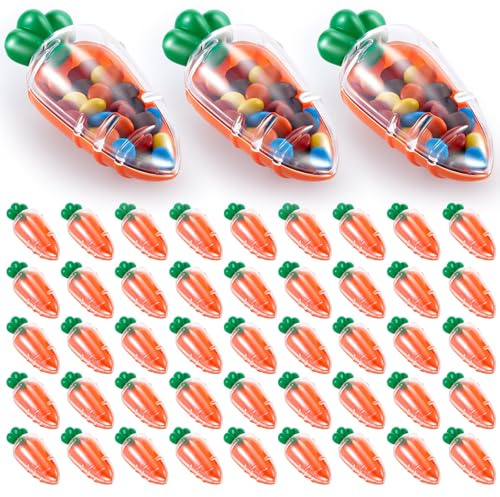 Cinnvoice 50 Pcs Easter Carrot Containers Plastic Candy Chocolate Eggs Boxes Carrot Fillable Treat Containers for Spring Party Favors Easter Basket Stuffers