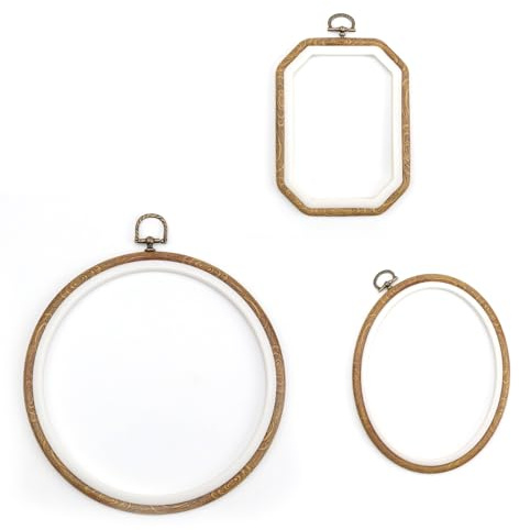 SHENGYIG 3 Piezas Bastidor para Bordar, Plástico Imitación Madera Veteada Bastidor de Bordar, Tres Formas Aros Bordado Set, Aro de Punto, para Bordado, Punto de Cruz, Decoración DIY