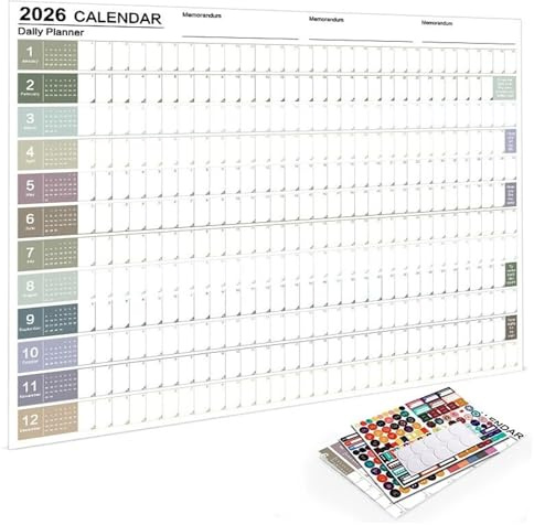 Calendrier 2026 | Planning Mural - 12 Mois Plié 2026 Affiche Organisateur de Planning pour Amis Étudiants Enseignants Décoration Maison Intérieur École Bureau