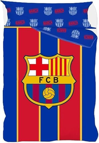 FC Barcelona Funda Nórdica Oficial, 50% Poliester 50% Algodón, Diseño Escudo y Barça, Juego de 2 Piezas Cama 90,105,135 y 150cm (Cama 105cm (180x220cm))