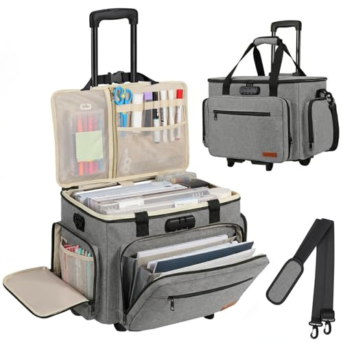 Housolution Rolling Teacher Bag with Wheels, Fits for 17 Laptop, Gray | Teacher Tote Bag with Detachable Trolley, Laptop Work Case with Anti Theft Lock, Briefcase Cart with Accordion File Organizer