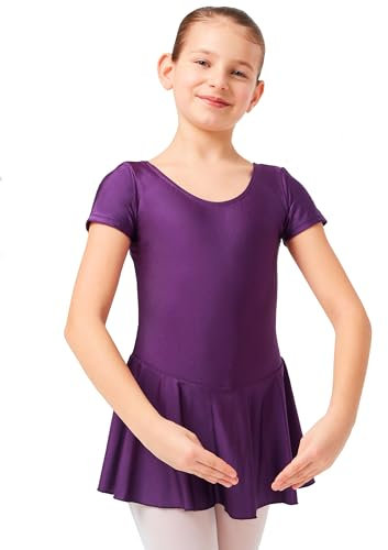 tanzmuster Kinder Kurzarm Ballett Trikot Marina mit Röckchen aus glänzendem Material in lila, Größe:152/158