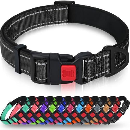 Taglory Collier pour Chien Réfléchissant Réglable, Verrou de Sécurité Anti-Fugue, Nylon Résistant et Maille Respirante Rembourrée pour Grands Chiens, Visibilité de Nuits, L, Noir