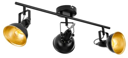EGLO Deckenstrahler Thornton, Deckenlampe mit 3 Spots, Vintage Deckenleuchte Wohnzimmer, Retro Lampe Decke, Wohnzimmerlampe aus Metall in Schwarz Gold, E14 Fassung, 55 cm