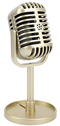 Classic Prop Microphone Retro Microphone Props Classic Prop Microphone Model Vintage Plastic Microphone Stage Table Decoration for Filming Dance Shows Practice Using Microphone Props Film(Golden)
