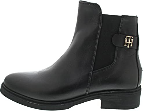 Tommy Hilfiger Damen Stiefeletten TH Leather Flat Boot aus Leder, Schwarz (Black), 40 EU