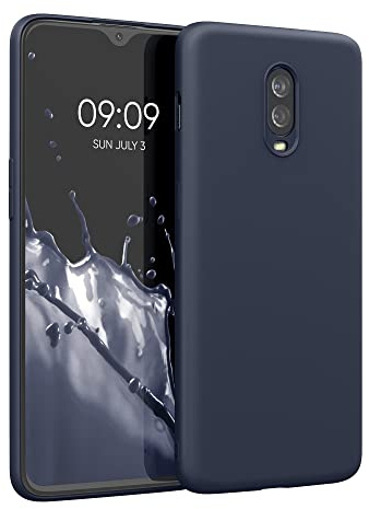 kwmobile Hülle kompatibel mit OnePlus 6T Hülle - gummierte TPU Silikon Handyhülle - Schutzhülle für kabelloses Laden - Case in Dunkelblau matt