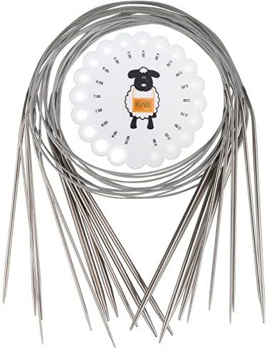 Aeelike 11 Stück Rundstricknadeln, 1,5-5,0 mm Rundstricknadel Set aus Edelstahl mit Nadellehre, Metall Stricknadeln Rundstricknadel, Ideal für Webart Socken, Pullover oder kleine Projekte(80 cm)