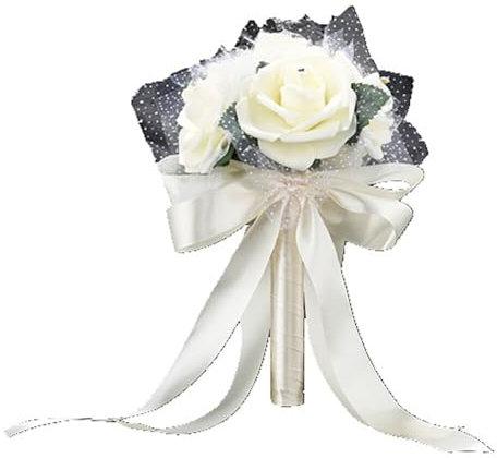 Uposao Wedding Bridal Bouquet Artificial Rose Bridal Holding Flowers with Silk Ribbon and Rhinestone Rose Bridesmaid Bouquet for Wedding Party Photo Shooting Decoration