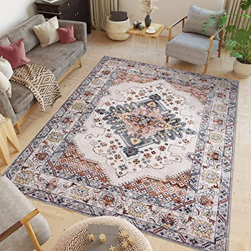 TALETA Teppich Wohnzimmer waschbar, Vintage Kurzflor-Teppich, Orientlisch Teppich für Wohnzimmer, Schlafzimmer-Teppich, Küche, Teppich-Esszimmer Groß: 190x280cm