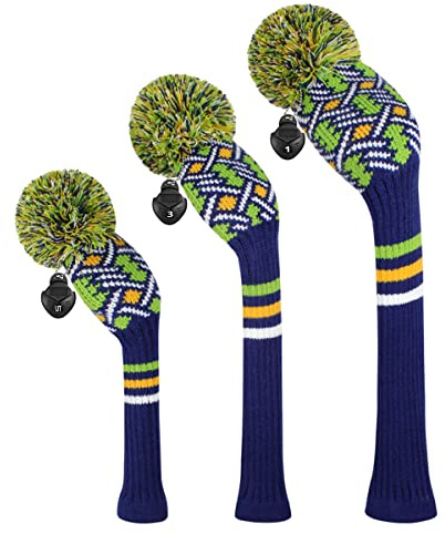 Scott Edward Stickad pom pom golf huvudbonad set 3 för drivrutinträ, Fairway och Utilities, Drickhuvudskydd, träörngott, andra klubbfodral